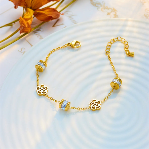 Korean Women Flower Titanium Steel Electroplating Bracelets