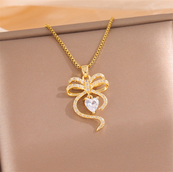 Natural Heart Bowknot Stainless Steel Electroplating Necklaces