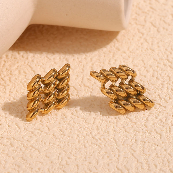 Fashion Quadrilateral Geometric Stainless Steel Electroplating Stud Earrings