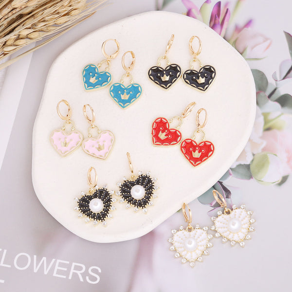 Women Heart Alloy Oil Dripping Earrings