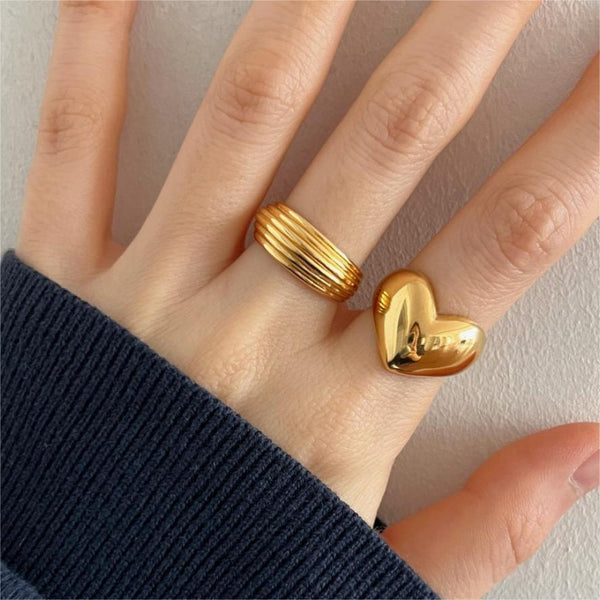 925 Sterling Silver Women Korean Geometric Stripe Heart Silver Electroplating Rings