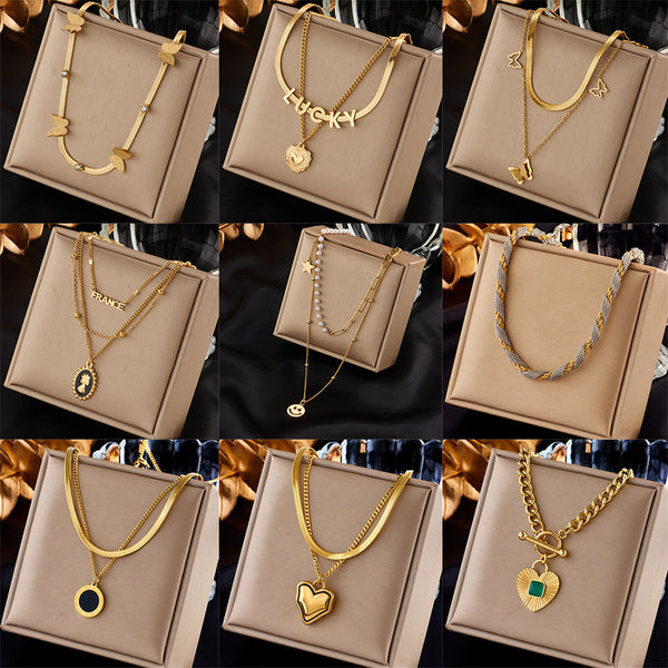 Fashion Heart Chain Titanium Steel Electroplating Necklaces