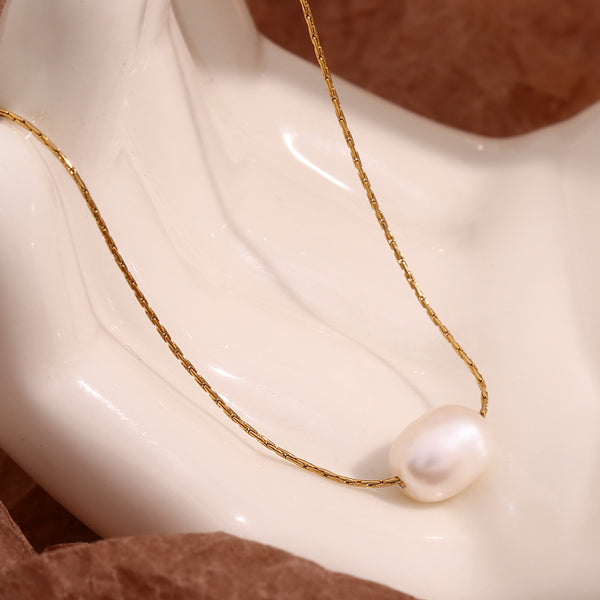 Fashion Pearl Geometric Stainless Steel 18K Gold Plated Necklaces