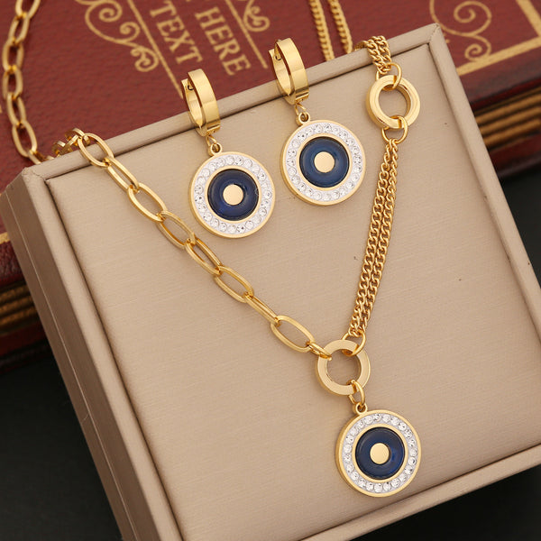 Fashion Round Geometric Stainless Steel Oil Dripping Necklaces