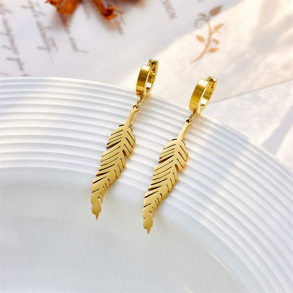 Leaf Titanium Steel Electroplating Stud Earrings