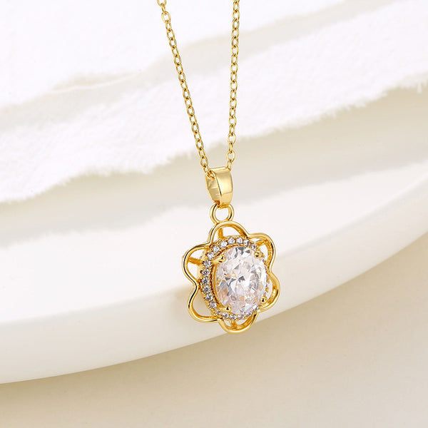 Women Minimalist Geometric Metal Flower Stainless Steel Electroplating Necklaces