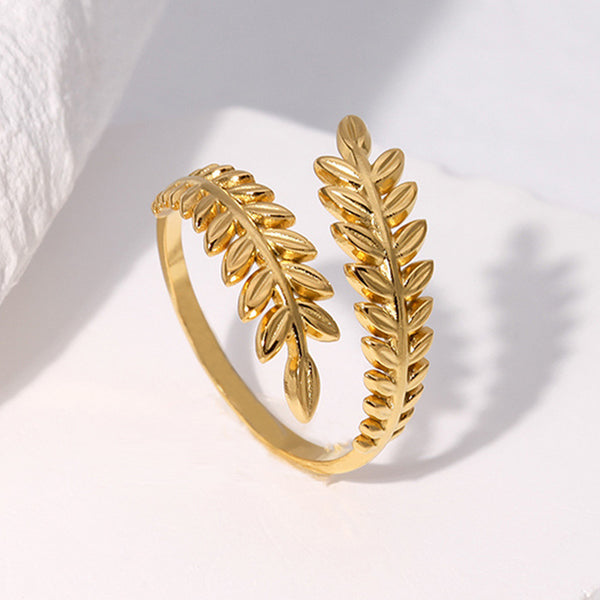 Refreshing Leaf Stainless Steel Electroplating Rings