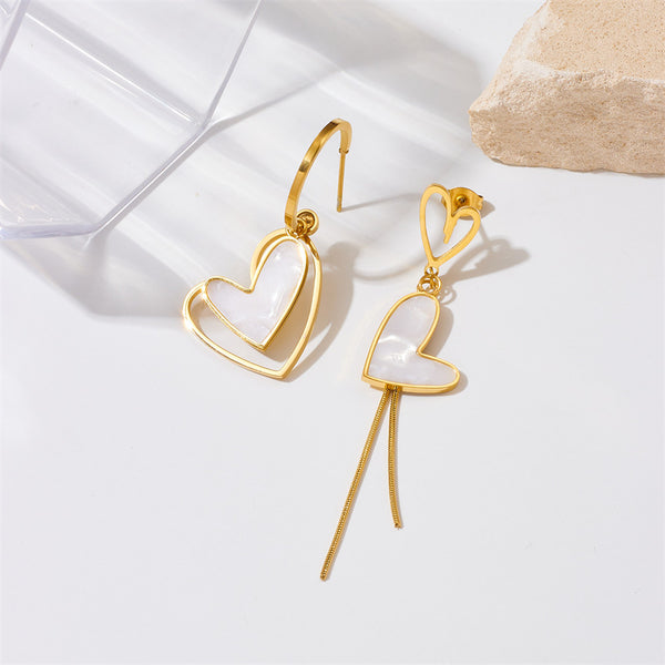 Minimalist Heart Chain Tassel Titanium Steel Electroplating Earrings