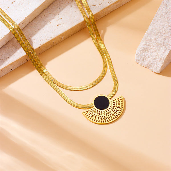 Fashion Fan-Shape Stainless Steel Electroplating Necklaces