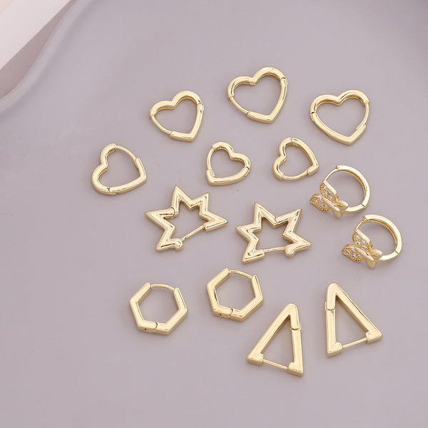 Unisex Metal Star Heart Metal Electroplating Earrings