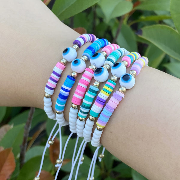 Women Bohemian Eye Polymer Clay Knitting Bracelets