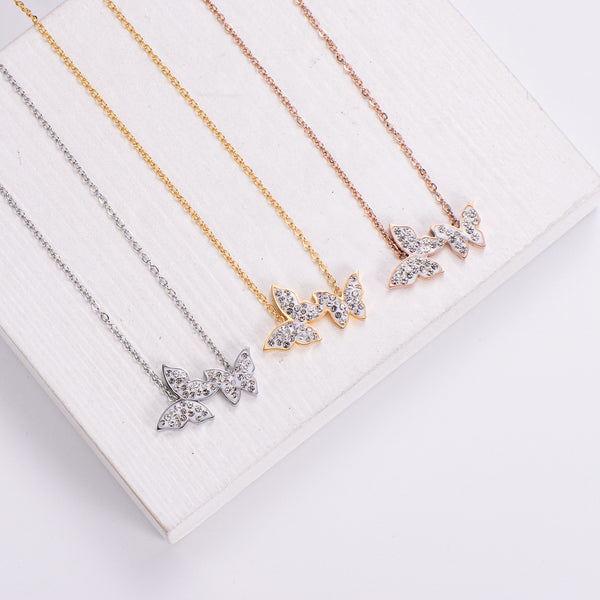 Women Korean Diamond Metal Shell Tassel Butterfly Star Titanium Steel Gold Plating Necklaces