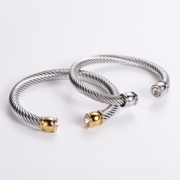 Minimalist Circle Stainless Steel Zircon Inlay Bangles