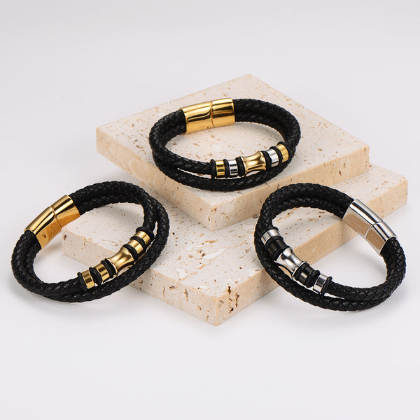 Men Geometric Leather Bangles