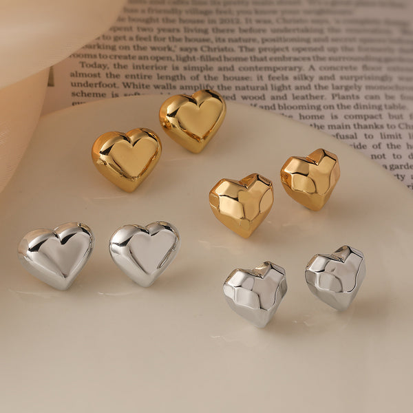 Heart Geometric Copper Electroplating Stud Earrings