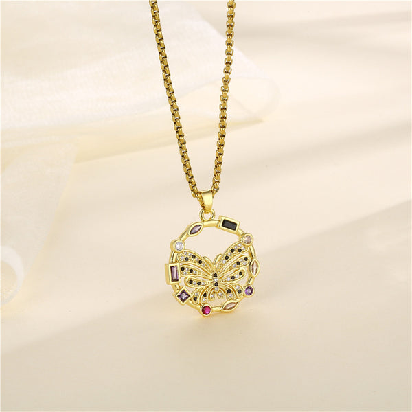 Women Natural Butterfly Stainless Steel Electroplating Necklaces