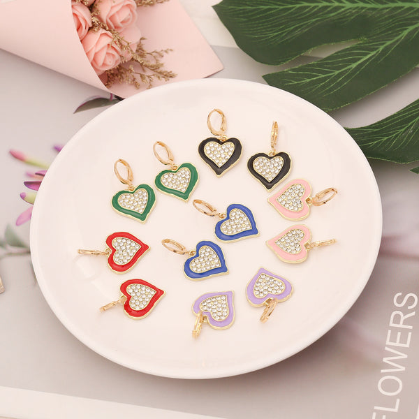 Women Fashion Heart Alloy Oil Dripping Earrings