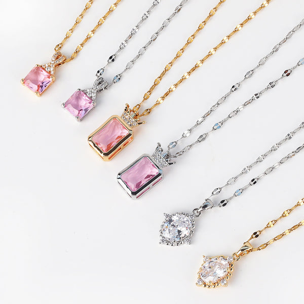 Moderate Luxury Titanium Steel Diamond Inlay Necklaces