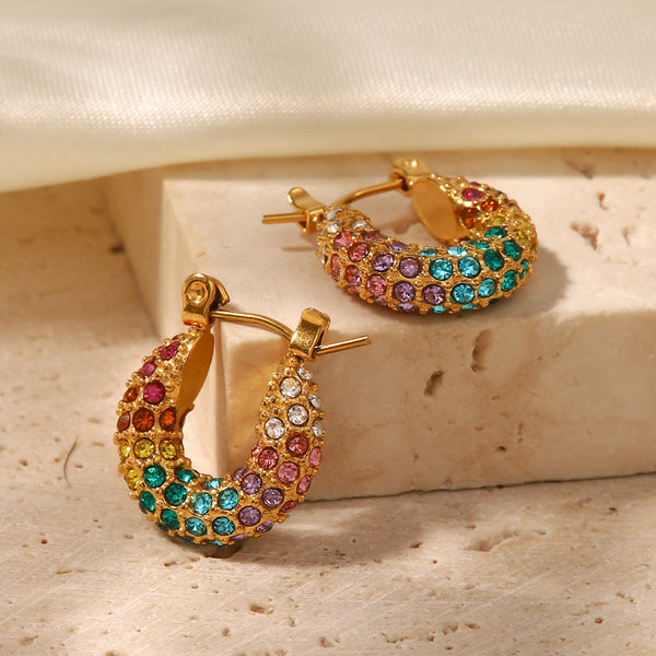 IG Style Rainbow Geometric Stainless Steel 18K Gold Plated Earrings