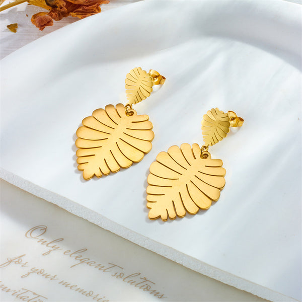 Fashion Leaf Titanium Steel Electroplating Earrings