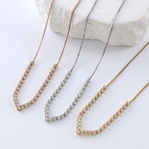 Natural Tennis / Diamond Line Chain Stainless Steel Electroplating Necklaces