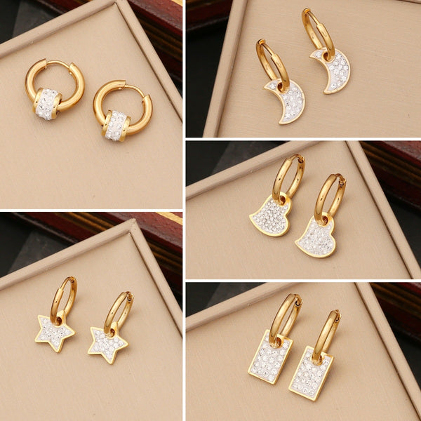 Fashion Moon Star Stainless Steel Electroplating Earrings