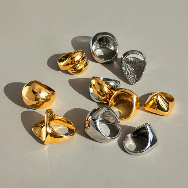 IG Style Sphere Geometric Stainless Steel 18K Gold Plated Rings