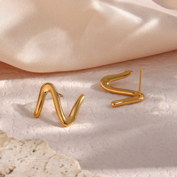 Letter Geometric Stainless Steel 18K Gold Plated Earrings