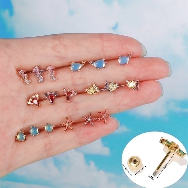 Ear Cartilage Rings & Studs Animal Brass Gem