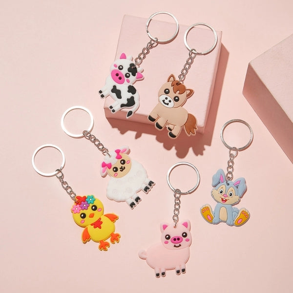 PVC Cartoon Keychain Farm Animal Rabbit Cute Keychain Metal Key Ring Party