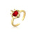 Personality Crown Love Zircon Ring Copper Plated Gold Opening Adjustable Ring