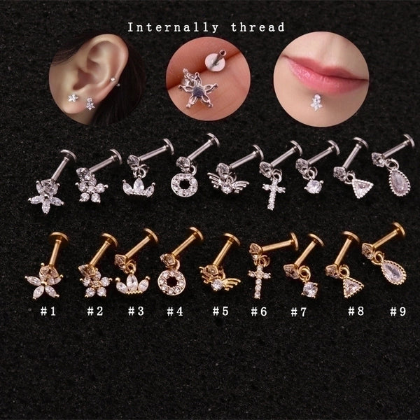 Ear Cartilage Rings & Studs Flower 316L Stainless Steel  Copper Inlaid Zircon