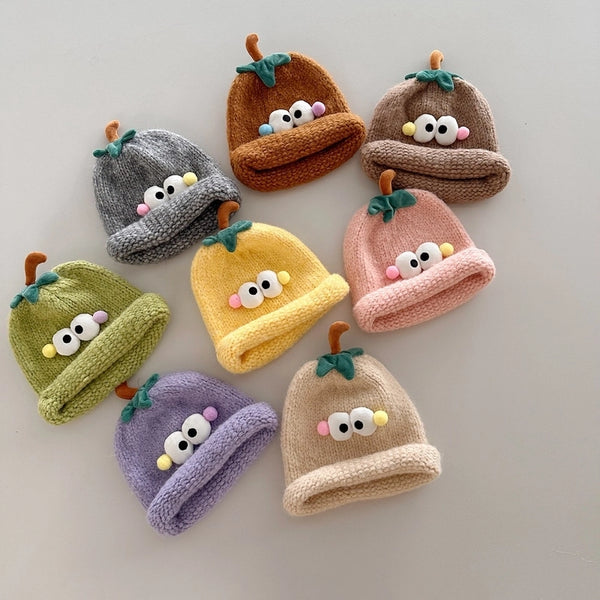 Personality Trendy Child Knitted Hat Funny Big Eyes Curling Woolen Cap New Autumn And Winter Children's Warm Hat Sleeve Cap