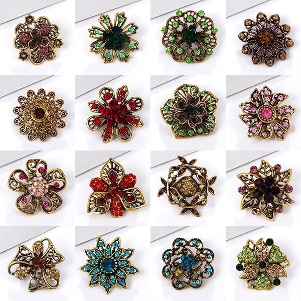 Pin Flower Alloy Flowers Artificial Rhinestones Women'S Brooches