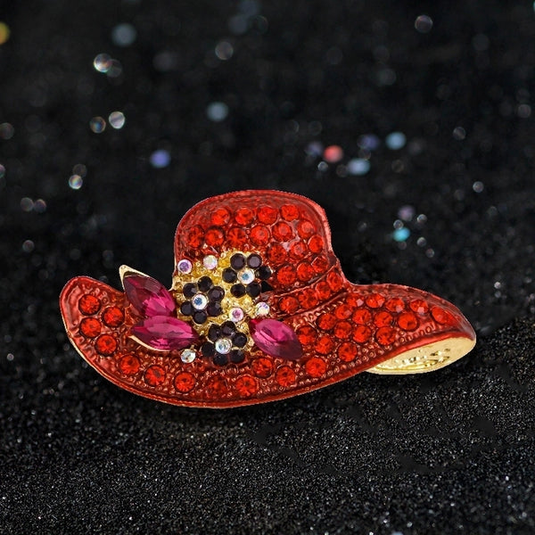 Pin Hat Flower Alloy Inlay Artificial Diamond Women's Brooches