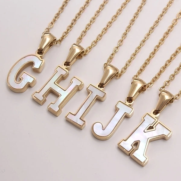 Platform New Stainless Steel Stickers Shell 26 Letter Necklace Hot Gold English Titanium Steel Pendant Wholesale