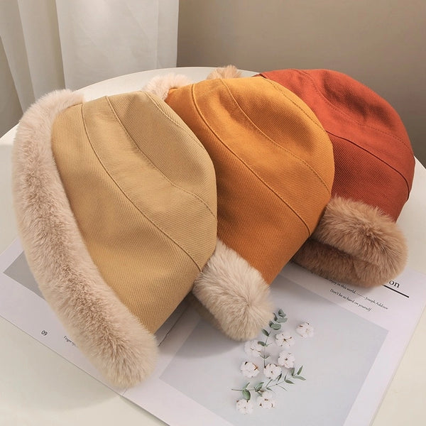 Plush Hat Winter Fleece-lined Women's Fashion Thickened Face-looking Small Basin Hat Trendy Korean Style Warm Earmuffs Fisherman Hat