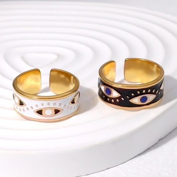 Punk Eye Stainless Steel Enamel Plating 18k Gold Plated Open Rings