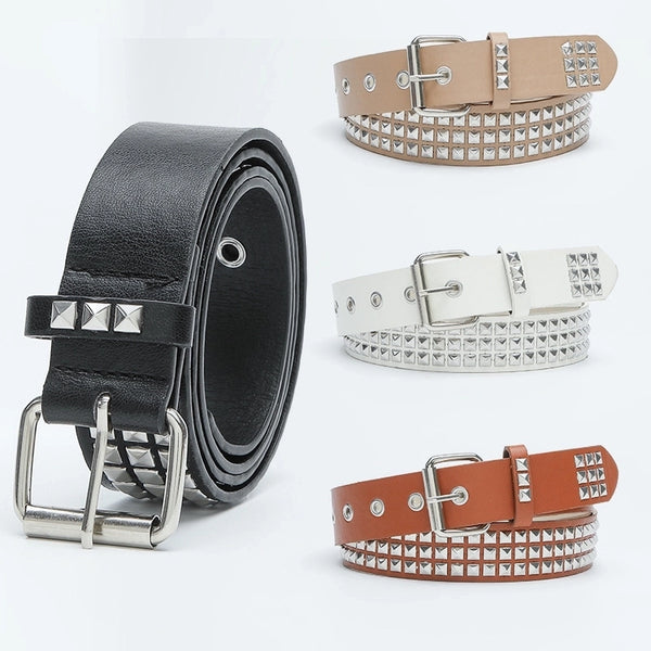 Punk Solid Color Pu Leather Iron Women'S Leather Belts