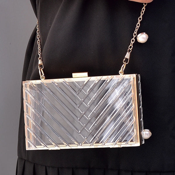 Pvc Metal Solid Color Square Evening Bags