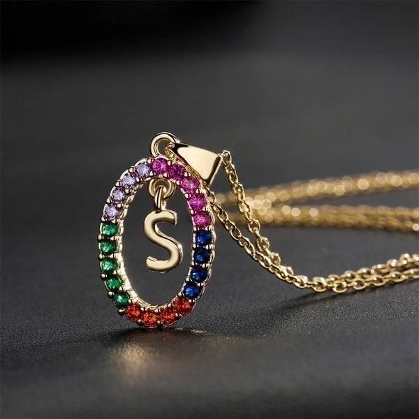 Real Gold Electroplating 26 English Alphabet Zircon Pendant Copper Necklace Female