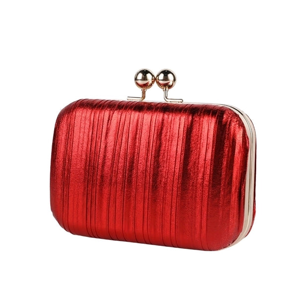 Red Purple Black Pleated Pu Metal Solid Color Square Evening Bags