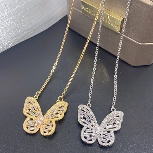 Retro Butterfly Titanium Steel Inlay Zircon Necklace