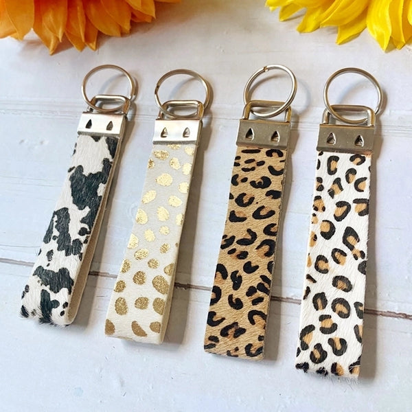 Retro Classic Style Cow Pattern Pu Leather Metal Unisex Bag Pendant Keychain