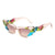 Retro Color Block Ac Cat Eye Rhinestone Full Frame Women's Sunglasses