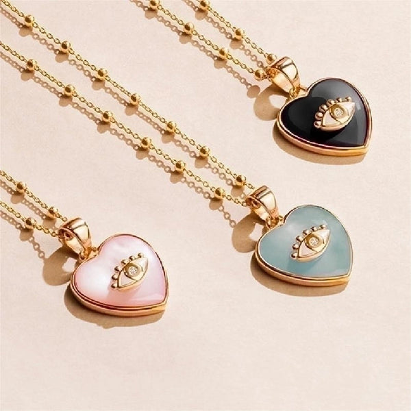 Retro Commute Heart Shape Eye Stainless Steel Plating Inlay Zircon 18k Gold Plated Pendant Necklace