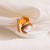 Retro Cool Style Oval Copper Plating Inlay Natural Stone Shell Pearls Zircon Gold Plated Wide Band Ring