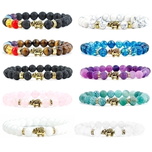 Retro Elephant Alloy Agate Beaded Bracelets