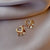 Retro Flower Copper Inlay Zircon Drop Earrings Ear Studs 1 Pair