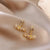 Retro Flower Copper Inlay Zircon Drop Earrings Ear Studs 1 Pair